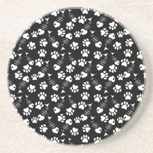 Dessous De Verre En Grès motif d'impression de chat d'os de poissons