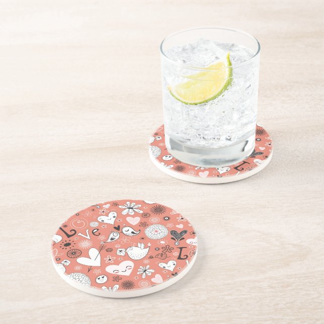 Dessous De Verre En Grès Motif d'inséparables (Côté)