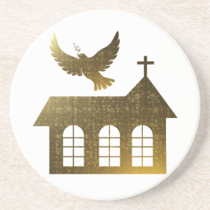 Dessous De Verre En Grès Motif d'or d'or d'amour de paix de croix de foi de