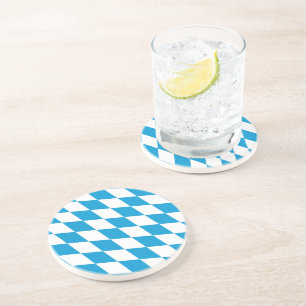 Dessous De Verre En Grès Motif Drapeau Diamant Bavière bleu et blanc