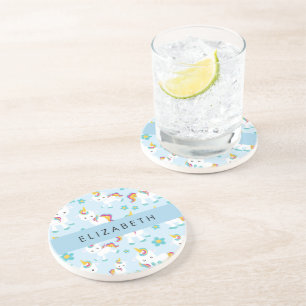 Dessous De Verre En Grès Motif D'Unicornes, De Bonnes Unicornes, Votre Nom