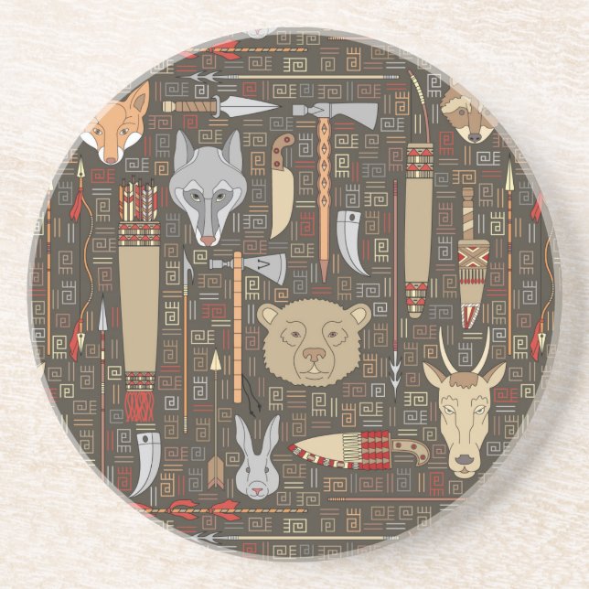 Dessous De Verre En Grès Motif ethnique de chasse (Devant)