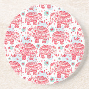 Dessous De Verre En Grès Motif ethnique rouge d'éléphant