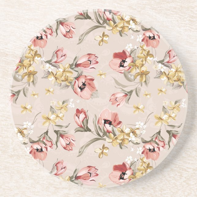 Dessous De Verre En Grès Motif floral 3 d'élégance abstraite (Devant)