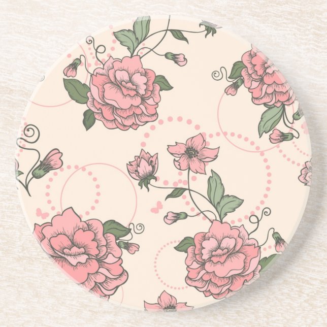 Dessous De Verre En Grès Motif floral 5 (Devant)