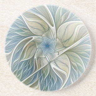 Dessous De Verre En Grès Motif floral de rêve abstrait bleu kaki fractal