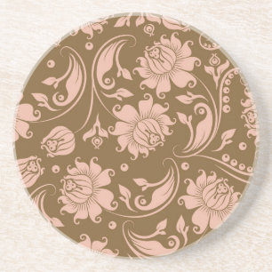 Dessous De Verre En Grès Motif floral de rose et de brun