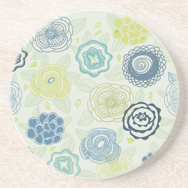 Dessous De Verre En Grès Motif floral élégant avec les fleurs mignonnes (Devant)