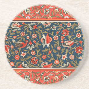 Dessous De Verre En Grès Motif floral indo-persan bohème vintage rouge