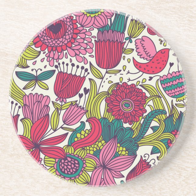 Dessous De Verre En Grès Motif floral lumineux (Devant)