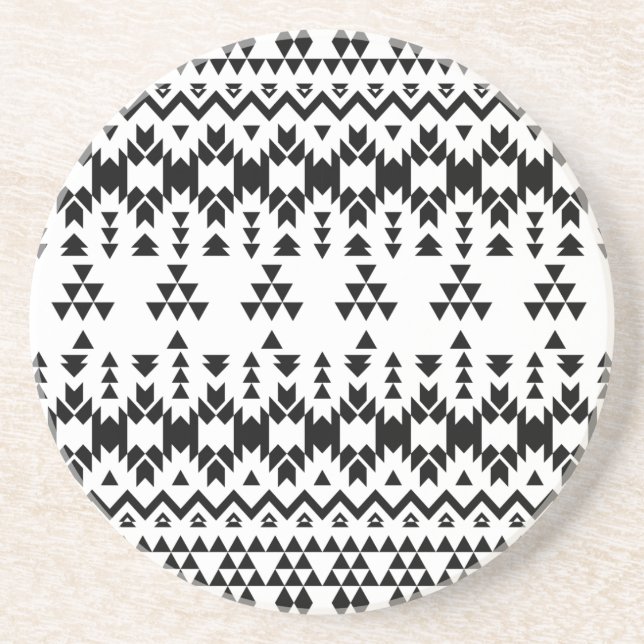 Dessous De Verre En Grès Motif géométrique Aztec noir et blanc (Devant)
