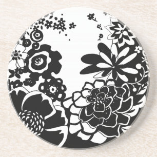 Dessous De Verre En Grès Motif graphique de jardin floral noir et blanc