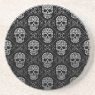 Dessous De Verre En Grès Motif gris et noir de crâne de sucre