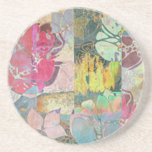 Dessous De Verre En Grès Motif grunge floral d'art