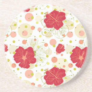 Dessous De Verre En Grès Motif Hibiscus tiré à la main