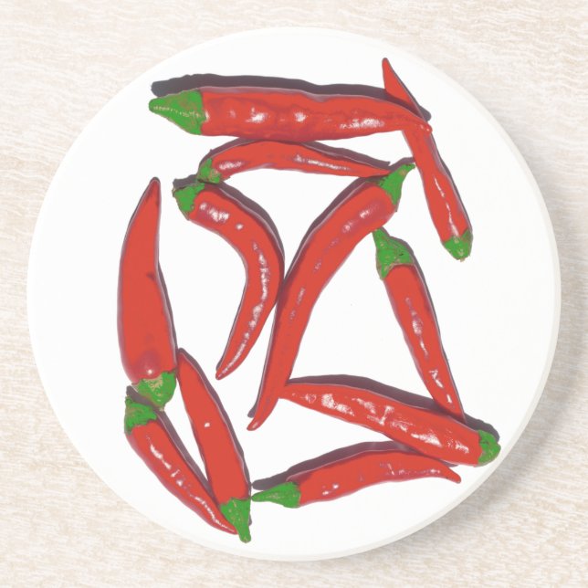 Dessous De Verre En Grès Motif Hot Red Chili Peppers (Devant)