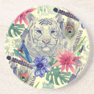 Dessous De Verre En Grès Motif indien vintage de tigre de style