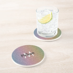 Dessous De Verre En Grès Motif initial de faux paillettes arc-en-ciel