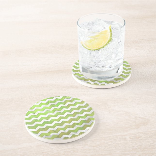 Dessous De Verre En Grès Motif Kiwi Bash Green Chevron (Côté)