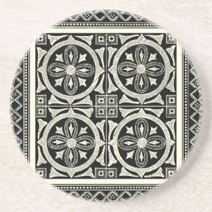 Dessous De Verre En Grès Motif Mandala noir et blanc par Vision Studio