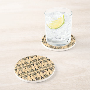 Dessous De Verre En Grès Motif Méditerranéen Arabesque Grec Brun