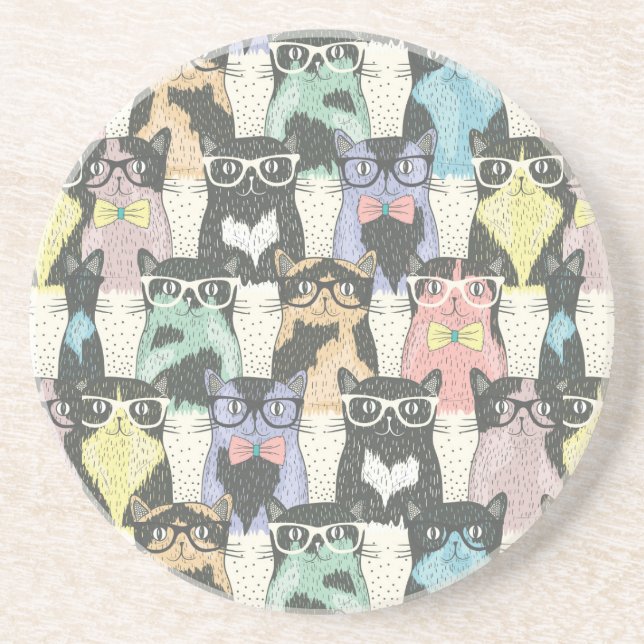 Dessous De Verre En Grès Motif mignon de chats de hippie (Devant)