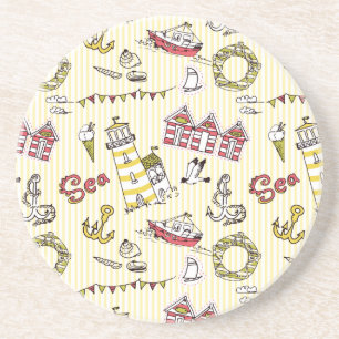 Dessous De Verre En Grès Motif mignon de scène de plage