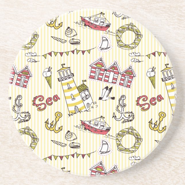Dessous De Verre En Grès Motif mignon de scène de plage (Devant)