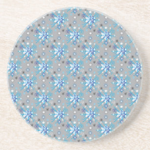 Dessous De Verre En Grès Motif moderne gris et bleu Holiday Snowflakes