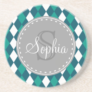 Dessous De Verre En Grès Motif Monogramme Blue Green Diamdons