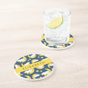 Dessous De Verre En Grès Motif mouton, Mouton dormant, Lune, Votre Nom