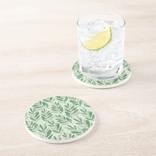 Dessous De Verre En Grès Motif Naturel Élégant Sauge & Feuille d'Olivier