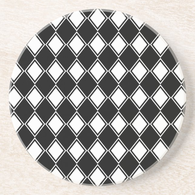 Dessous De Verre En Grès motif noir et blanc de diamant de harlequin (Devant)