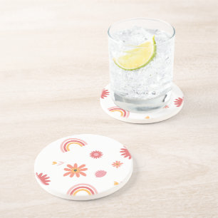 Dessous De Verre En Grès Motif pastel arc-en-ciel et floral mignon