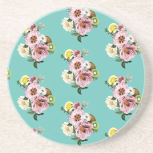 Dessous De Verre En Grès Motif romantique de kiwi, citron et pivoine