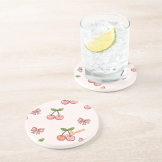 Dessous De Verre En Grès Motif sans couture de cerises roses mignonnes et d