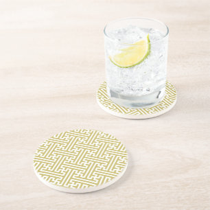 Dessous De Verre En Grès Motif Sayagata, Japonais, Or et Blanc