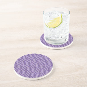Dessous De Verre En Grès Motif Sayagata, Japonais, Violet et Rose