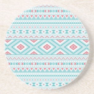 Dessous De Verre En Grès Motif tribal Aztec Turquoise et rose
