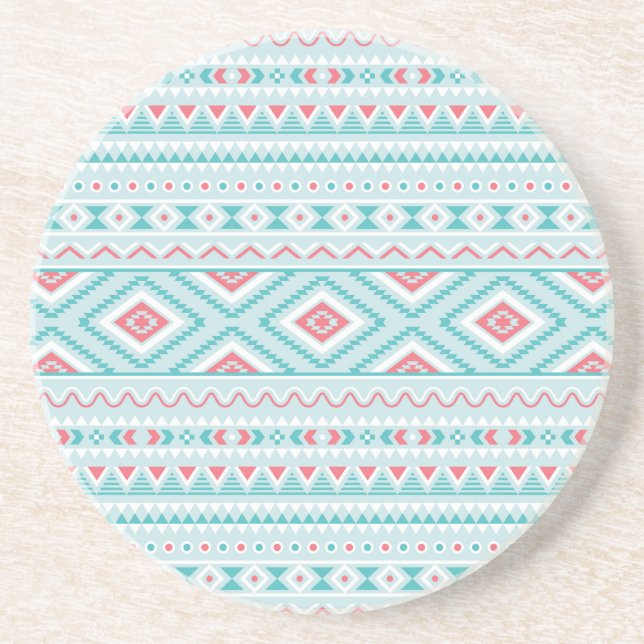 Dessous De Verre En Grès Motif tribal Aztec Turquoise et rose (Devant)
