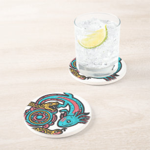 Dessous De Verre En Grès Motif tribal aztèque axolotl Xolotl mythologie boh