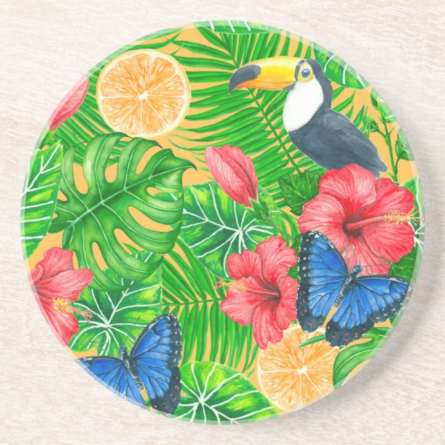 Dessous De Verre En Grès Motif tropical (Devant)