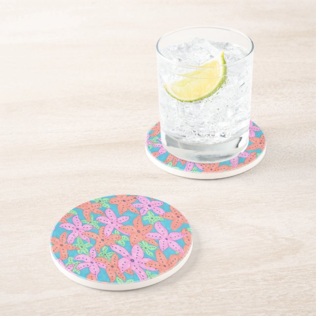 Dessous De Verre En Grès Motif Tropical Starfish (Côté)