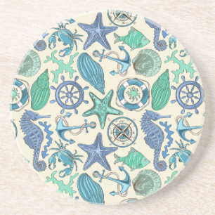 Dessous De Verre En Grès Motif turquoise d'animaux de mer