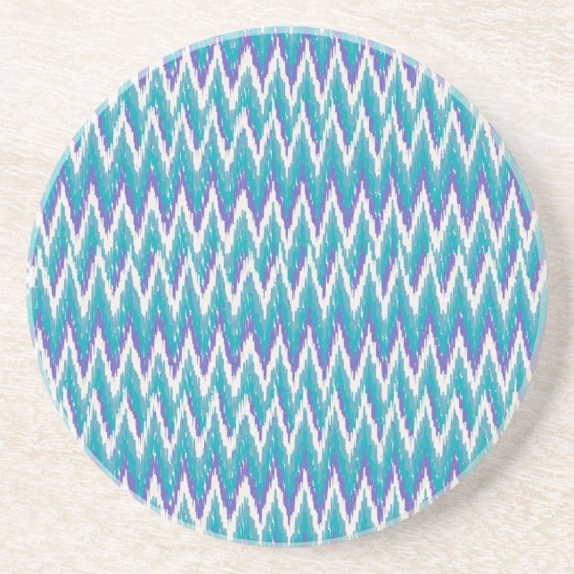 Dessous De Verre En Grès motif turquoise et Amethyst iKat ZigZag (Devant)