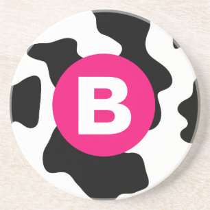 Dessous De Verre En Grès Motif vache fantaisiste patch en rose monogramme