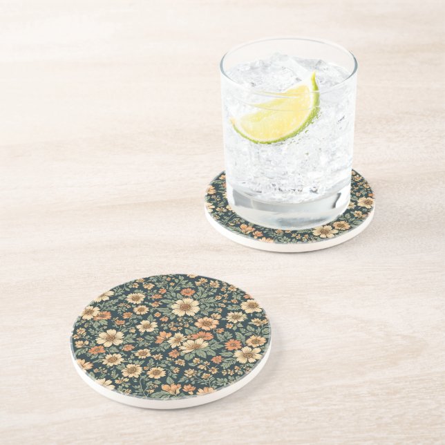 Dessous De Verre En Grès Motif vintage floral (Côté)