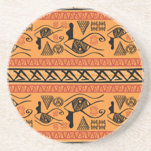 Dessous De Verre En Grès Motif Vintage Tribal Égyptien À Rayures.