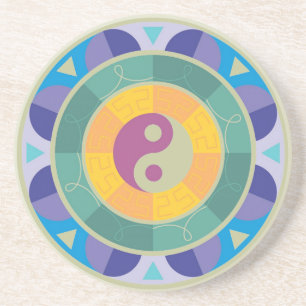 Dessous De Verre En Grès Motif Yin Yang Coloré