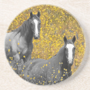 Dessous De Verre En Grès Moutarde et chevaux